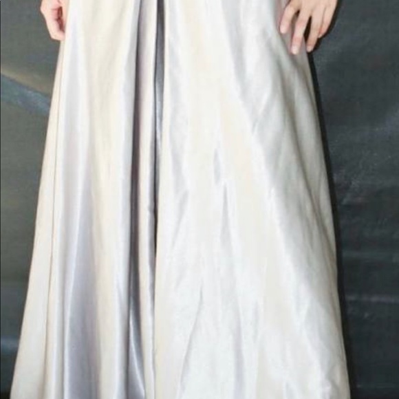 This is a beautiful long sleeveless silver prom dress with elegant lace details. - Picture 2 of 4